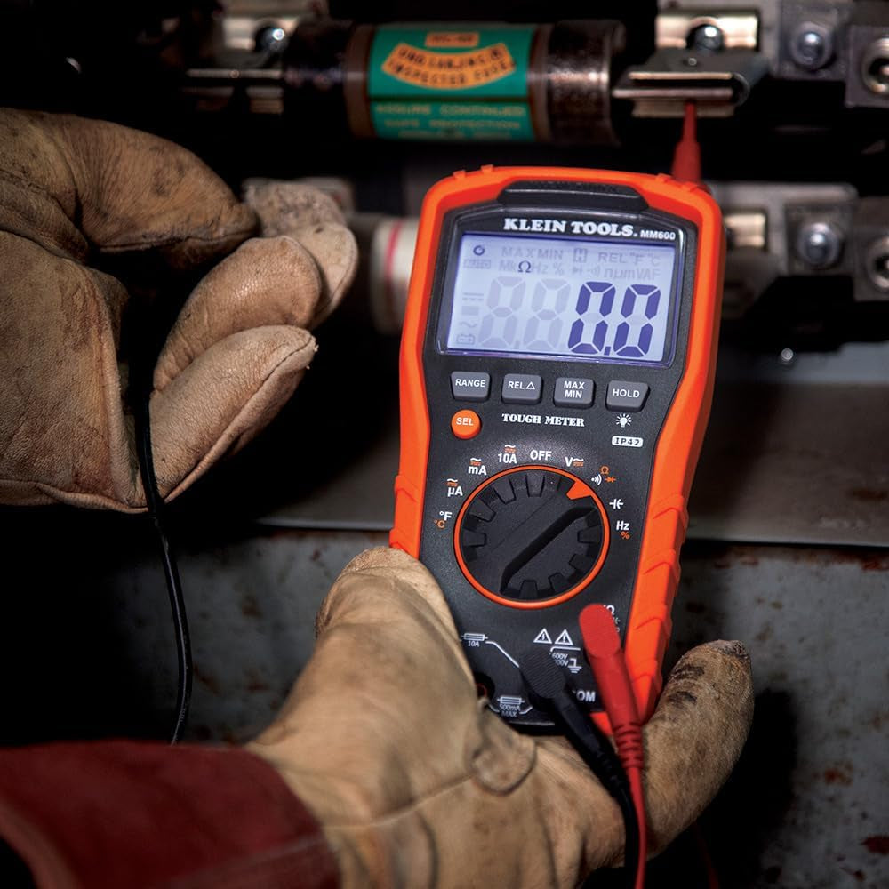 MM600 Multimeter, Digital Auto-Ranging, AC/DC Voltage and Current, Temperature, Frequency, Continuity, More, 1000V, Orange