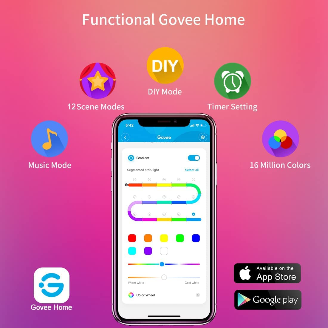 RGBIC LED Strip Lights, 16.4Ft Color Changing LED Lights with App Control, 64 Scene Modes, Music Mode, Light Strip with Black Tape for Bedroom, Kitchen, Living Room, Party, Home Decor